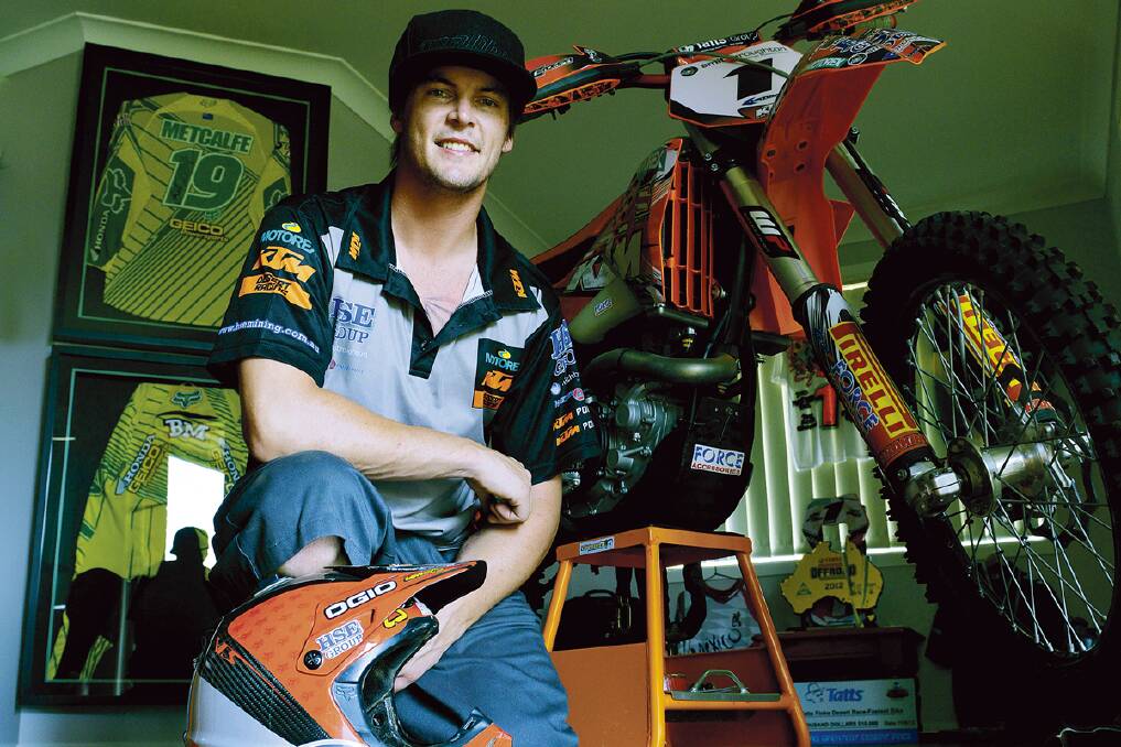 SUCCESS:  Aberglasslyn professional motorcycle rider Toby Price is heading  overseas next week and (inset) in action at the 2012 Australian Four-Day Enduro. Picture by STUART SCOTT.