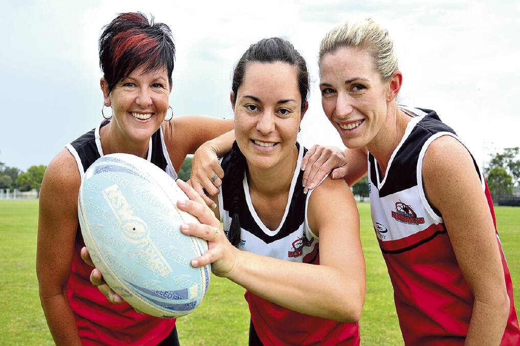 REDBACKS: Julie Robinson (women’s 30s), Tania Jackson (women’s open) and Rochelle Dooley (mixed) will line up for Maitland at the touch football State Cup this weekend.  	 	Picture by CATH BOWEN  