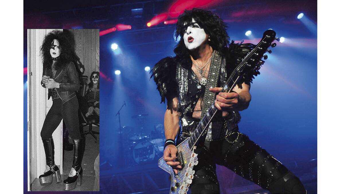 KISS AND TELL: Guitarist Paul Stanley and (inset), a picture of him wearing the famous knee-high platform boots.