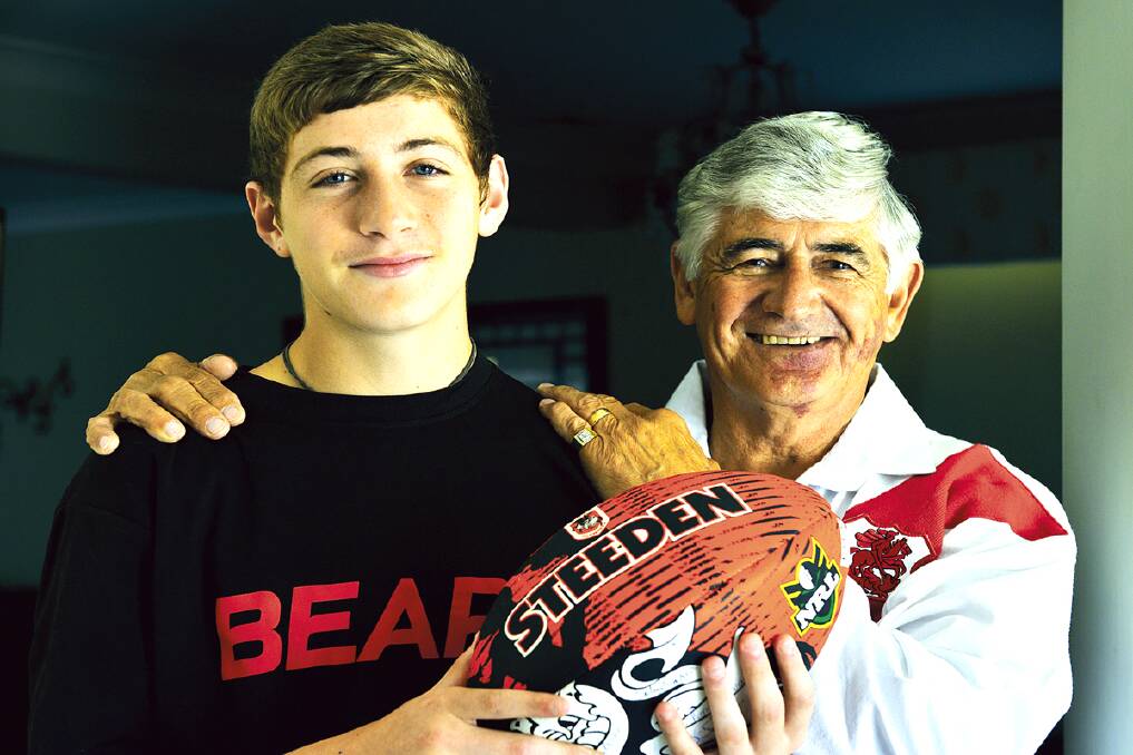 FAMILY TIES:  North Sydney Bears under-16 recruit Max King with his grandfather, St George and Australian rugby league legend Johnny King.