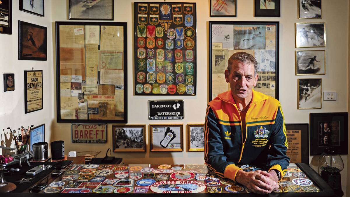 HALL OF FAME: Former Maitland Sportsperson of the Year Garry Barton with some of the memorabilia from his barefoot water skiing days.