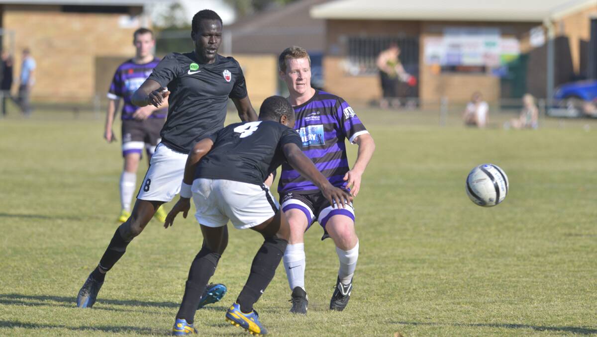 GRAND FINAL: Action from Beresfield's dramatic penalty shootout win against Hunter Simba on Saturday. 