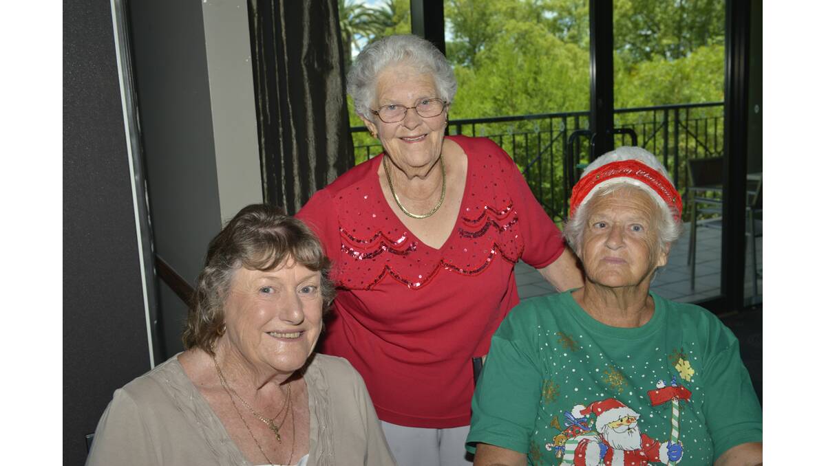 BOWLERS: Nancye Furnnell of Aberglasslyn, Joy Partridge of Heddon Greta and Ann Seymour of Rutherford at the Hunter River District Women’s Bowling Association Christmas party.