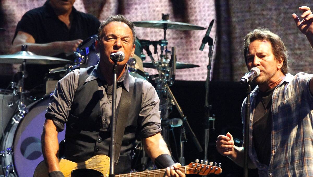 LIVE JAM:  Bruce Springsteen brought Pearl Jam’s Eddie Vedder on stage to open his AAMI Park gig on Saturday night.