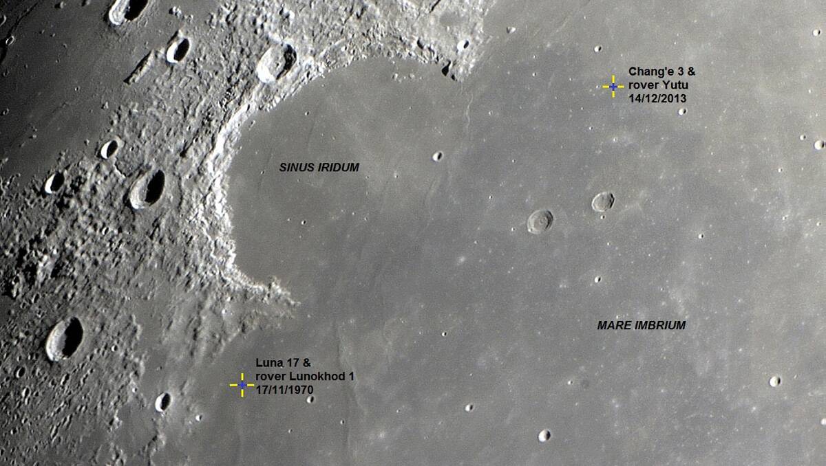 43 YEARS APART: Photos of Sinus IRIDUM and the landing site of the Chinese lunar probe  Chang’e 3.
