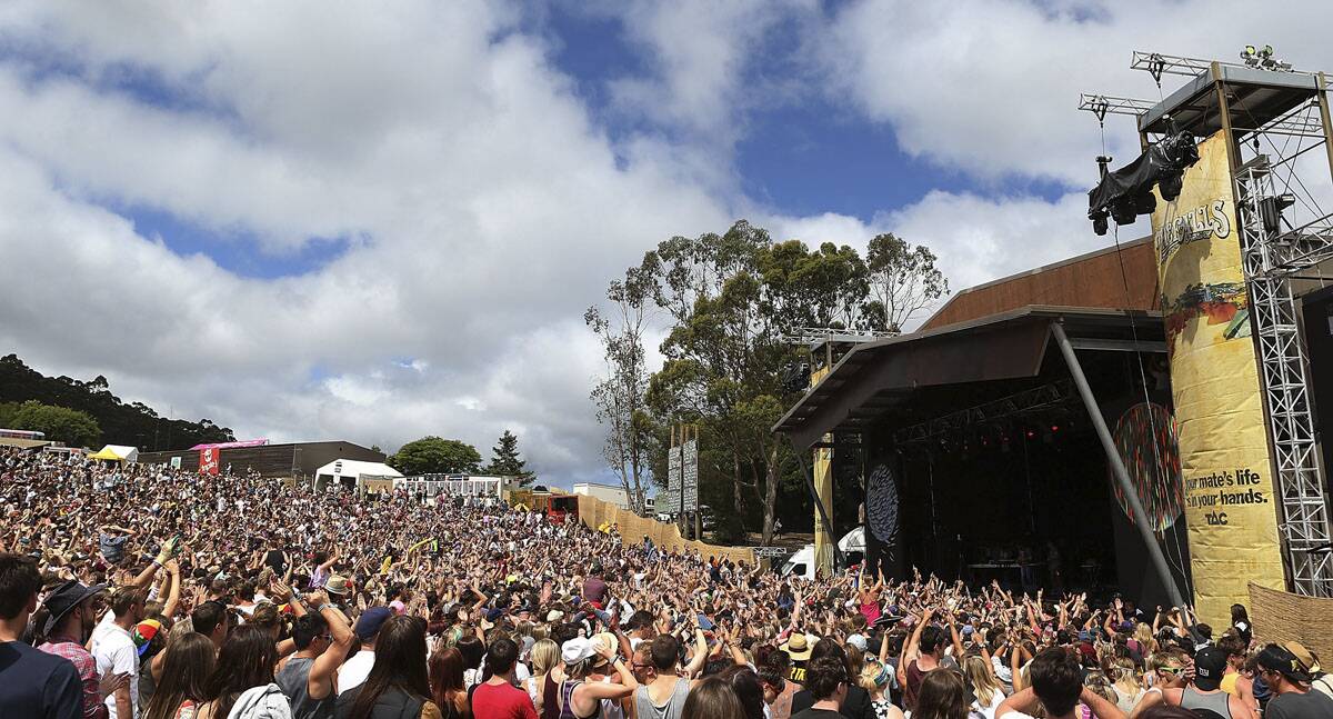 Crowds bask in the sun at Lorne's Falls Festival.