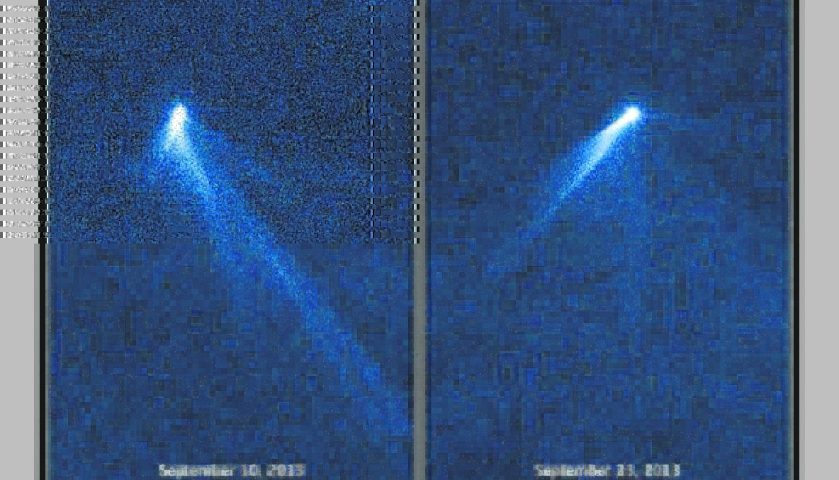 NEW SPIN: Hubble images of the six-tailed asteroid.  Credit: NASA and ESA