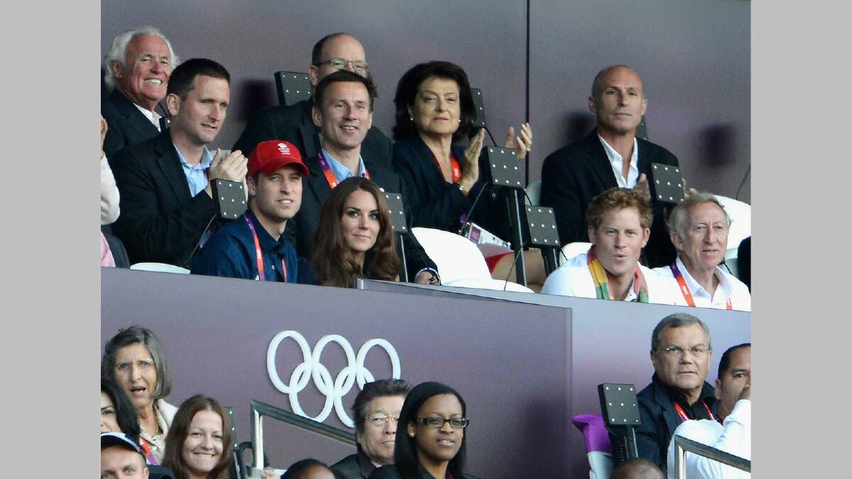Prince William, Duke of Cambridge, Catherine, Duchess of Cambridge and Prince Harry attend the London Olympics Athletics events. Picture: Getty Images