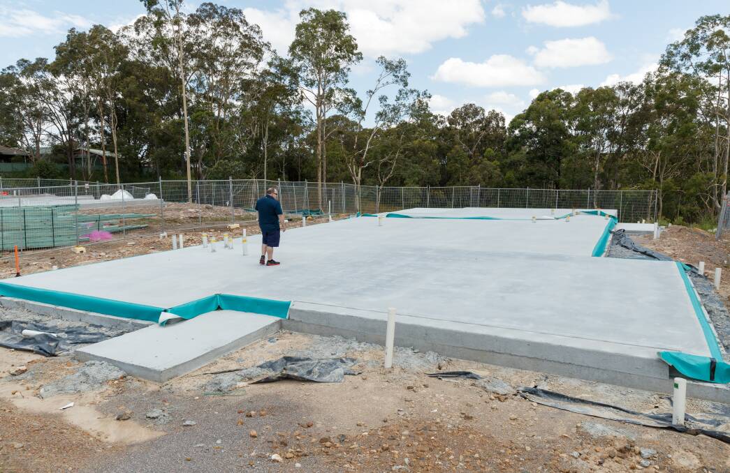 Nathan Whyte-Southcomb at the concrete slab where his new Privium home was to be built. Picture Max Mason-Hubers