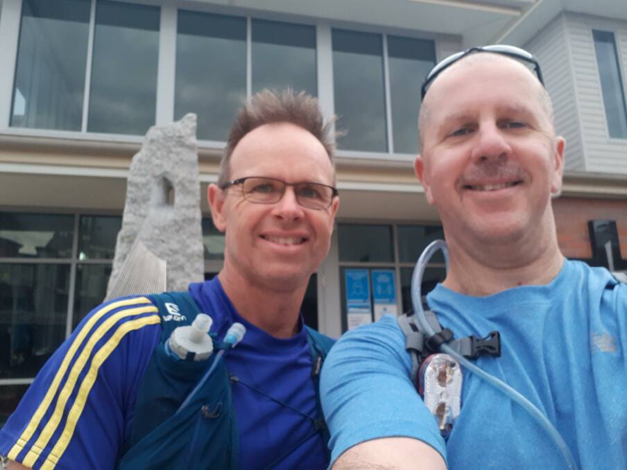 MO BROS: All Saints' College Assistant Principal, Nathan Mansfield (right) and Leader of Learning for PE, Matthew Thomas have walked over 36 kilometres over night.