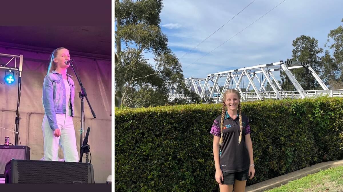 Portia Jack, 13 performing (left) and in her home town of Morpeth (right). Picture supplied (left) and by Chloe Coleman.