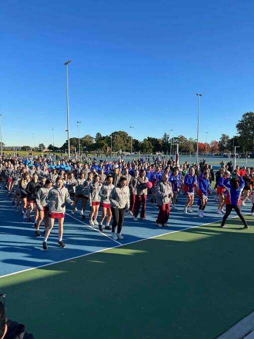 Netballers do The Nutbush at the Maitland Netball Association Representative Carnival 2023. Picture supplied.