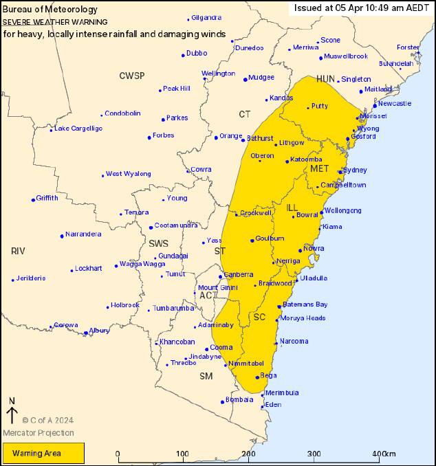 Bureau of Meteorology's severe weather warning issued at 10.49am April 5. 