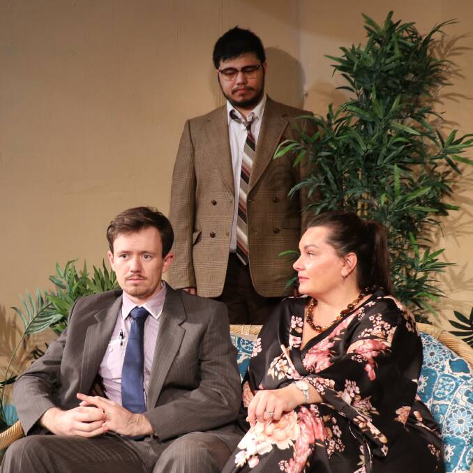 Thomas Henry as Mark Driscoll, William Cesista as John Barrett and
Denni Mannile as Sally Driscoll. Picture by Anne Robinson