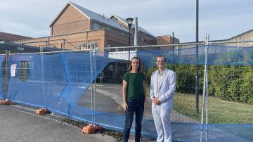 Greens MP Dr Amanda Cohn and Maitland Greens spokesperson Campbell Knox outside the old Maitland Hospital. Picture by Chloe Coleman
