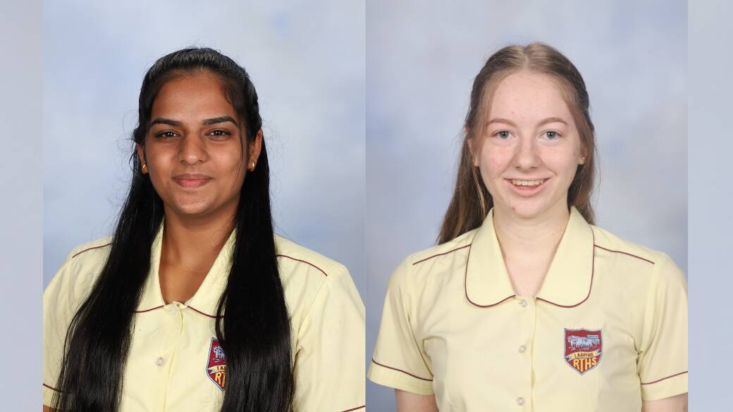 Rutherford Technology High School students Leeza Goyal and Lili Botfield who achieved ATARs of 94.45 and 93.55, respectively. Pictures supplied.