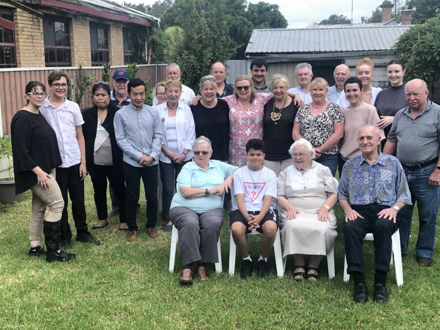 TOGETHER AGAIN: Sr Cabrini's nieces, nephews and great-nieces and nephews gathered in Maitland on Saturday from over the countryside to celebrate their aunt. Picture: Supplied.