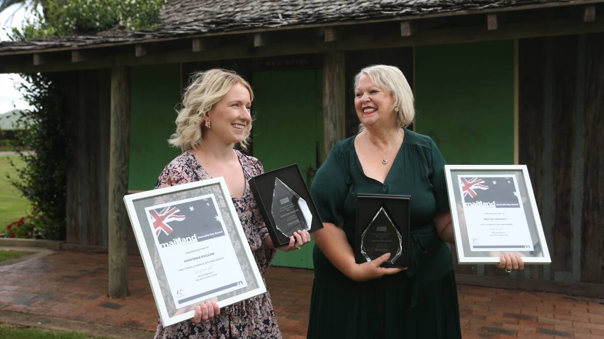 HIGH PRAISE: Montana (L) was awarded Maitland's Young Citizen of the Year for her work on the committee of Friends of Palliative Care. Pictured with Citizen of the Year, Melita Chilcott (R). Picture: Simone De Peak.