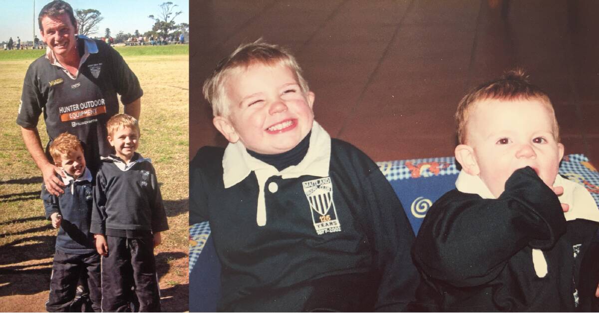 GONE TOO SOON: Jason, Callum and Dempsey Gascoigne pictured in their Maitland Blacks gear. Pictures: Supplied.
