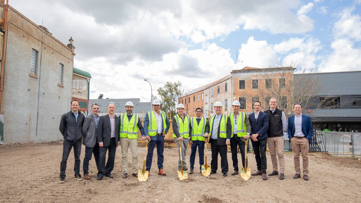 NEW DEVELOPMENT: Representatives from Veriu Group, Panthera Group and Maitland mayor Philip Penfold at the construction site on Tuesday, August 16. Picture: Zuela Photography.