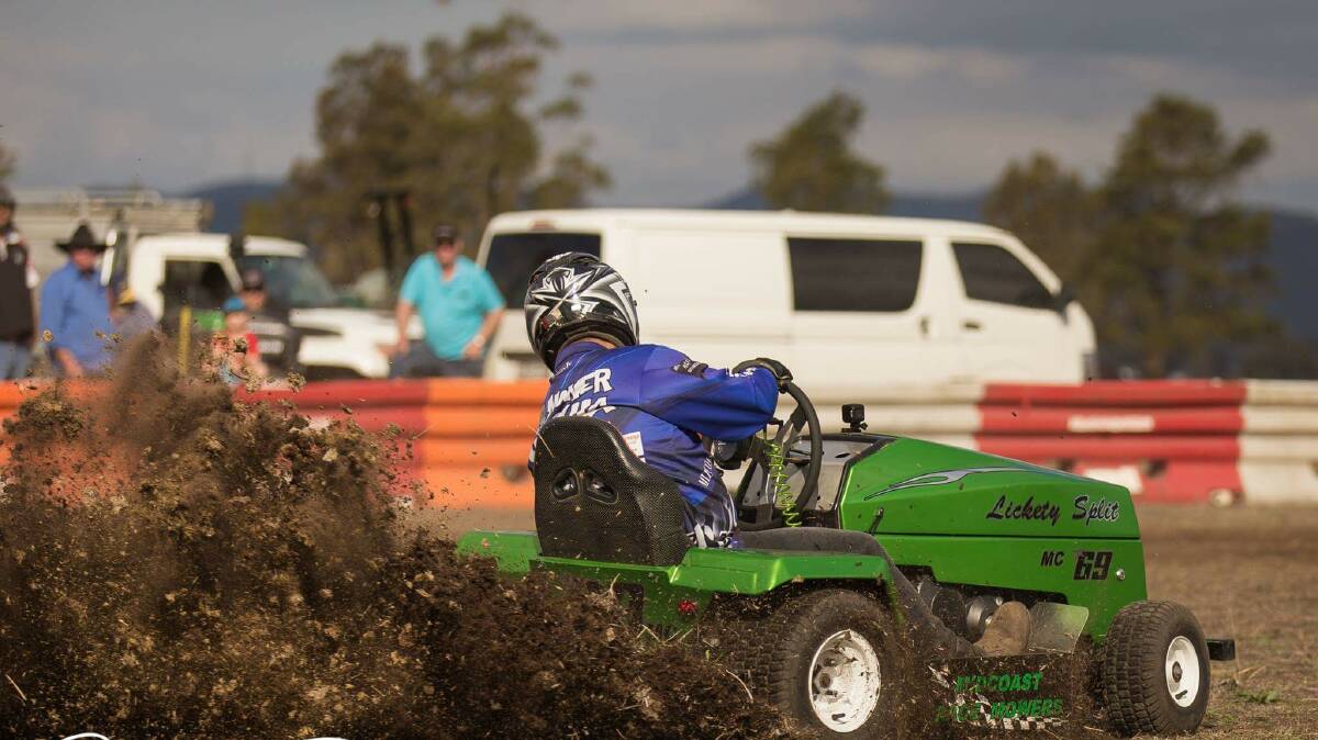 PEDAL TO METAL: The mowers can reach between 60 and 80 km/h during a race. Picture: Karen Davis.