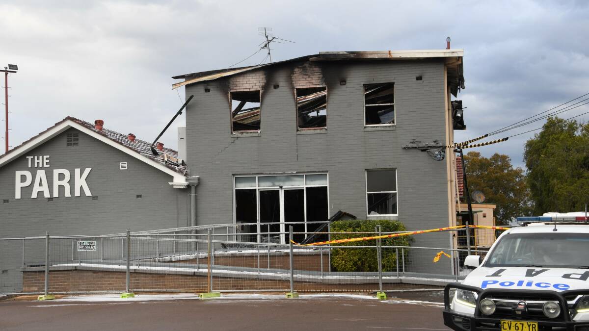 The former Maitland Park Bowling Club building went up in flames on Sunday morning. Picture by Michael Hartshorn