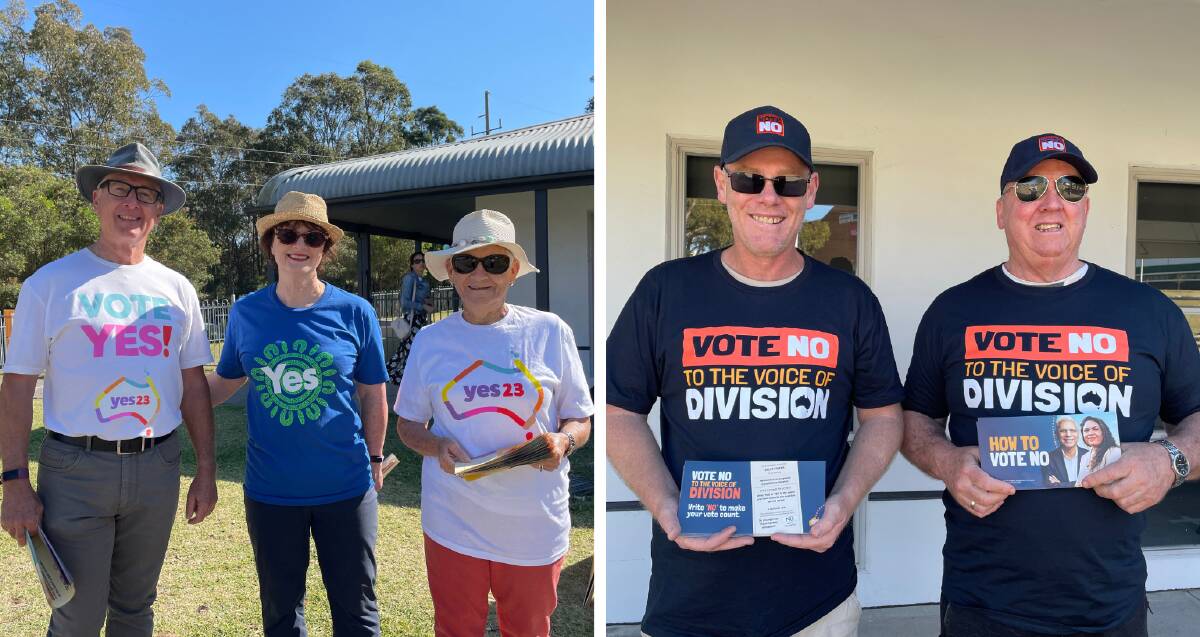 Yes volunteers Tony Cavanagh, Jann Gardener and Lorraine Whiting (left) and No volunteers Richie Hillery and Ron Bloemers at Living Hope Maitland Church of Christ voting centre. Pictures by Chloe Coleman
