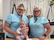 Dust and Bullets Western owner Abby Wilson, her son four-month-old Parker Burrows and her mum Green Hills store manager Tanya Watts. Picture by Chloe Coleman