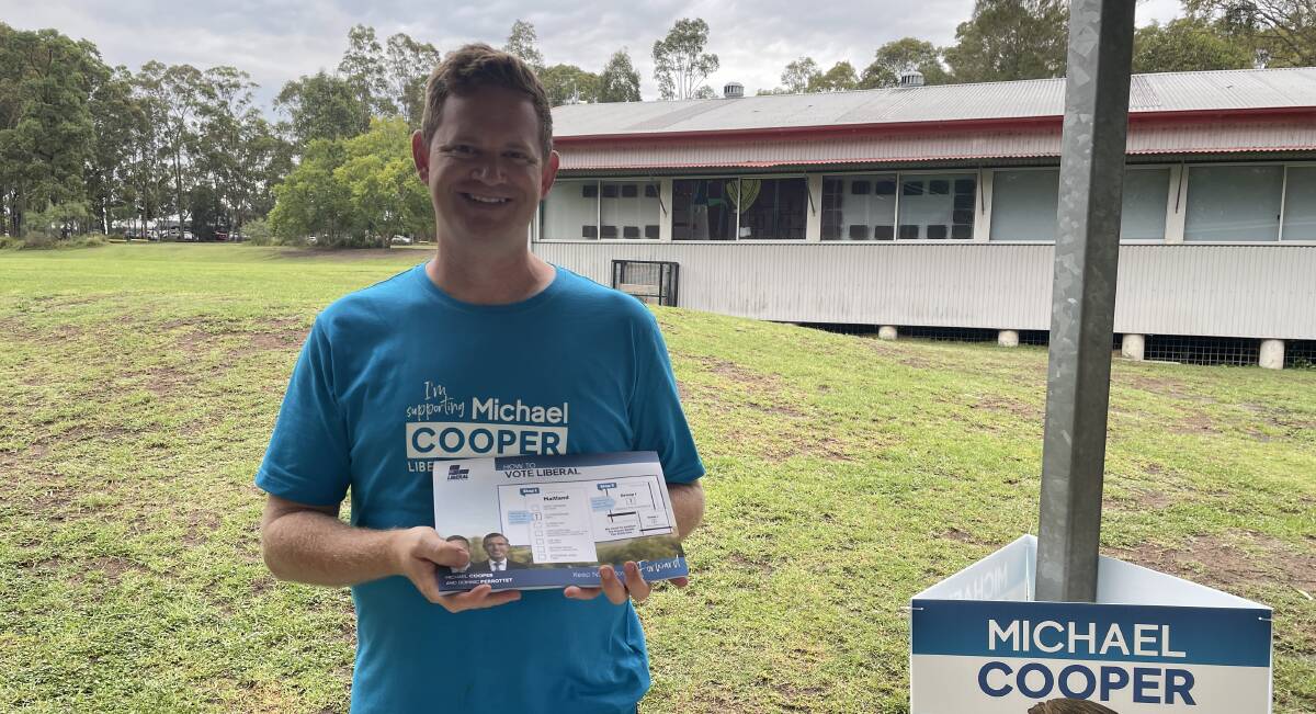 Liberal candidate for Maitland Michael Cooper at Thornton Public School. Picture by Chloe Coleman.