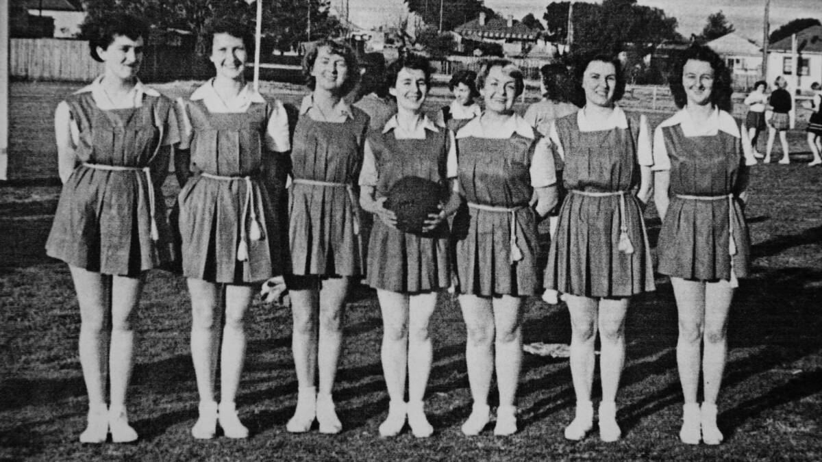 MEMORIES: Noeline (right) and the Bradford Cotton Mills netball team in 1952. Picture: Supplied.