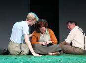 Richard Rae as Chris Keever, Aimee Cavanagh as Kate Keever, and Carl Caulfield as Joe Keever acting in Maitland Repertory Theatre's All My Sons, directed by CONDA winner Pip Thoroughgood. Picture by Anne Robinson
