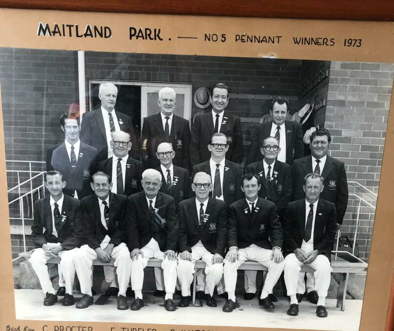 MEMORIES: Maitland Park's No.5 Penant Winners, 1973. Back row: C. Procter, E. Threlfo, B. Watson, W. Potts. Second row: R. Brown, W. Ward, G. Olive, J. Lorenz, E. Bayliss, K. Montgomery. Front row: K. Watson, L. Brazier, N. Wood (manager), W. Morison (president), T. Cotterill, A. Potts. 