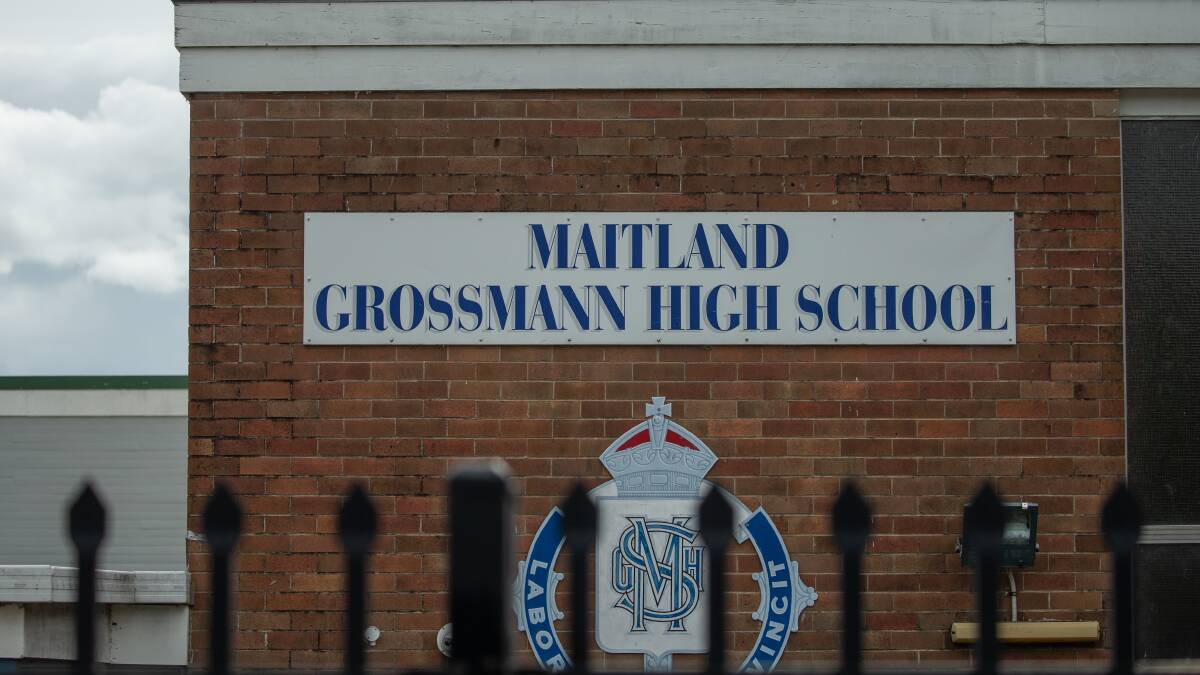 Maitland Grossmann High School's sign. Picture by Marina Neil