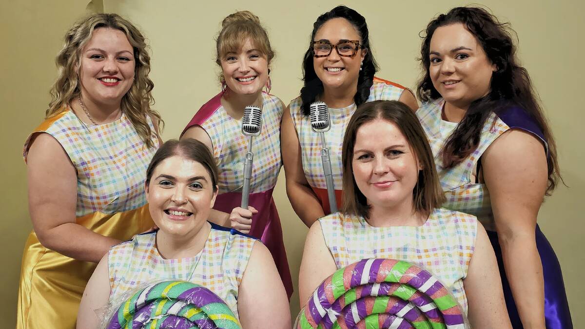 The Marvelous Wonderettes - (back row from left) Chloe Reiher (Wonderstudy), Melissa Ingles (Cindy Lou), Rachel Davies (Missy), Alcy Manen (Wonderstudy) and
(front row from left) Ashleigh Thresh (Suzy), Lisa Thomas (Betty Jean). Picture supplied