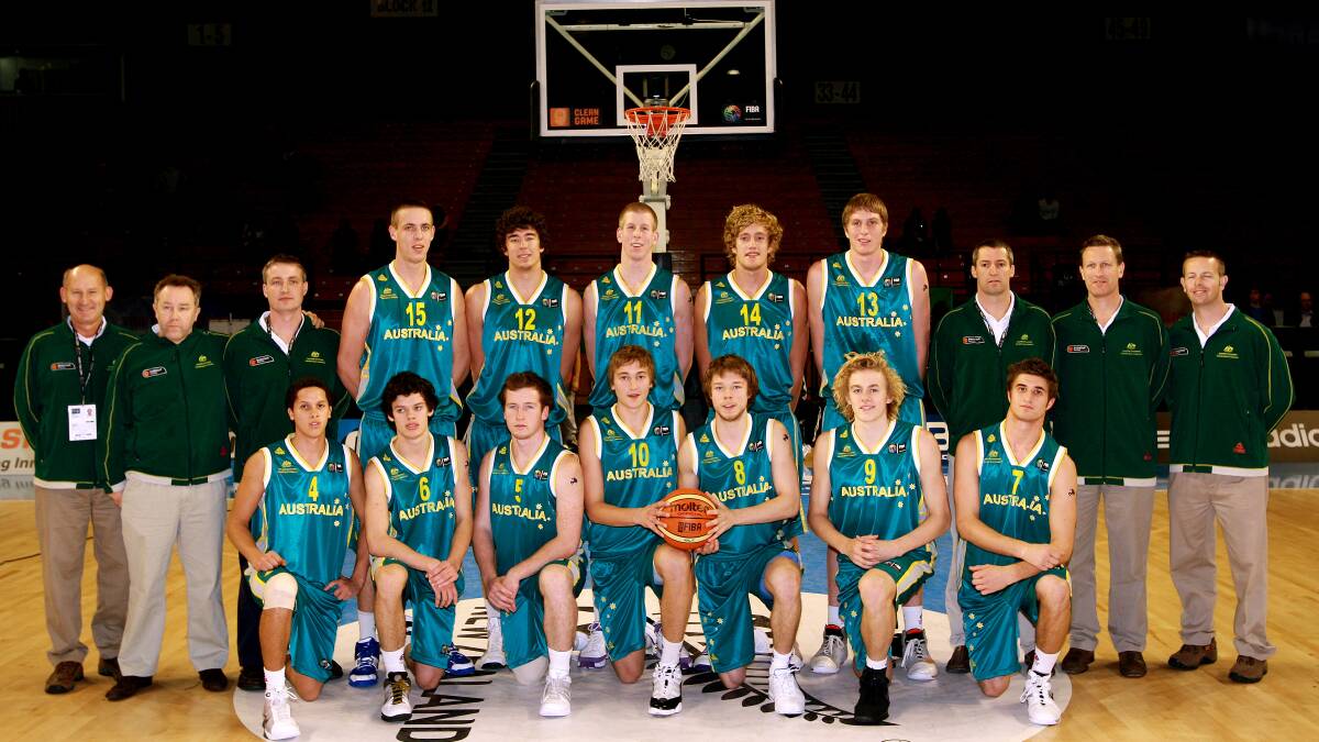 Australian Under 19's Emus at the 2009 World Championships. Mr Mallon (second from left) was the assistant coach. Matt Dellavedova (holding the ball, right) went on to win a bronze medal at the Olympics this year with the Boomers. 