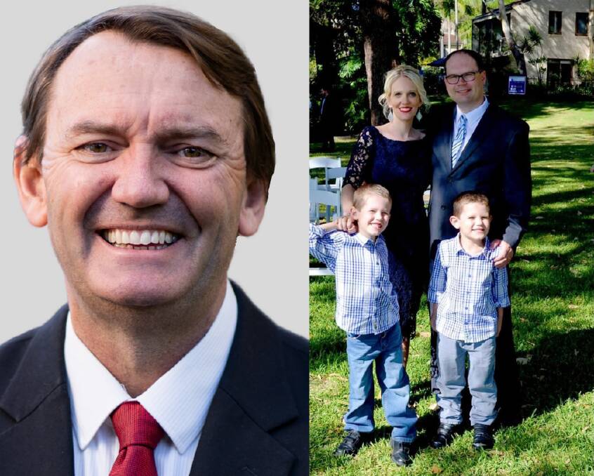 CANDIDATES: Labor councillor Robert Aitchison, left, and Mitchell Griffin pictured with his family will be running for council.