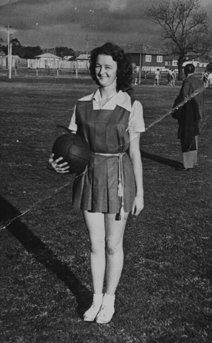 GOAL SHOOTER: Noeline pictured in 1952, ready to play for Bradford Cotton Mills. Little did she know 70 years later she would still be involved in netball. Picture: Supplied.
