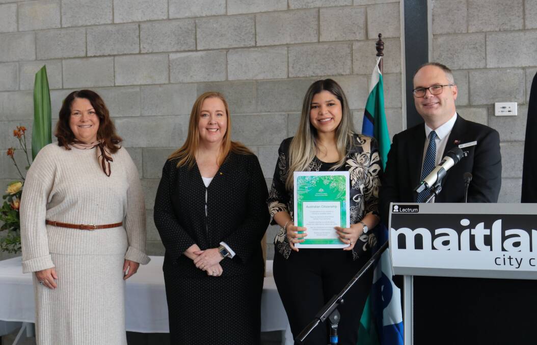 CONGRATULATIONS: New citizen Laura Calderon Nunez with deputy mayor Mitchell Griffin, Jenny Aitchison MP and Meryl Swanson MP at the citizenship ceremony. Picture: Supplied.