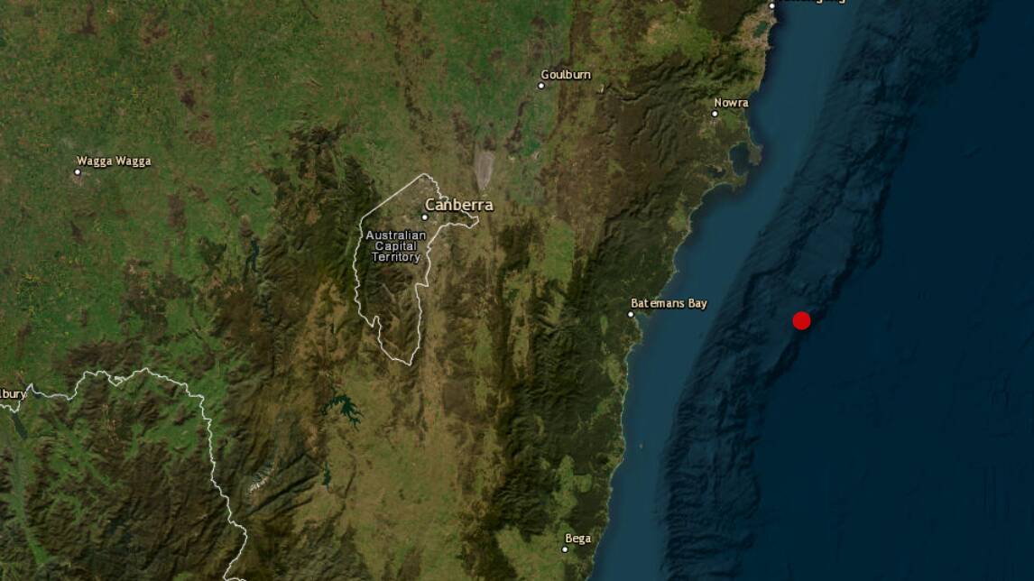The location of the earthquake off Batemans Bay on November 22. Picture by Geoscience Australia.