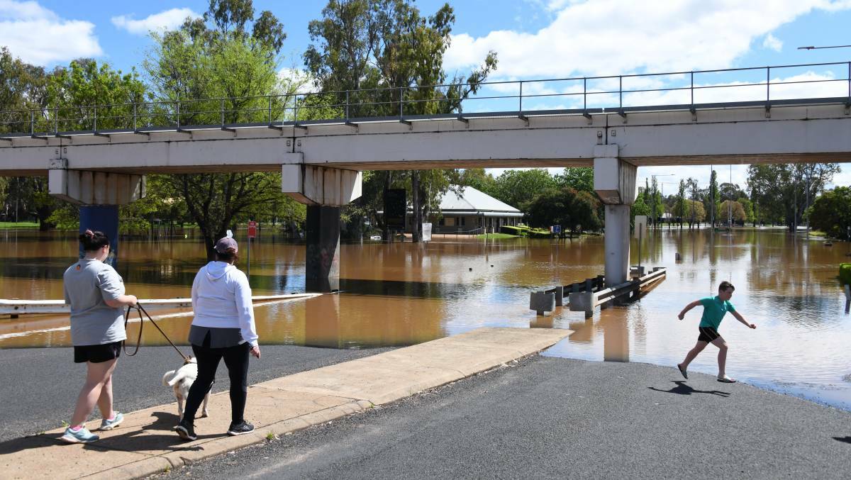 Residents came down to Macquarie Street in Dubbo to see the flooding. Picture by Amy McIntyre