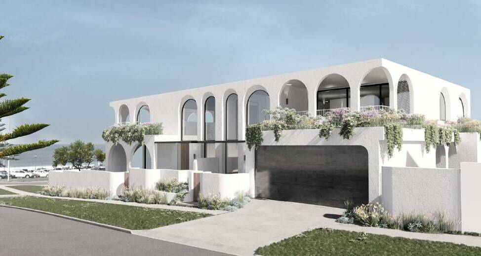 A rendered image of the DA-approved plans for a Mediterranean-inspired duplex at 2 Bar Beach Avenue, Bar Beach. Picture supplied