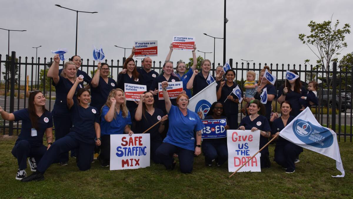 A group of NSW Nurses and Midwives Association Maitland Branch members rallied outside Maitland Hospital over unsafe working conditions. Picture by Laura Rumbel
