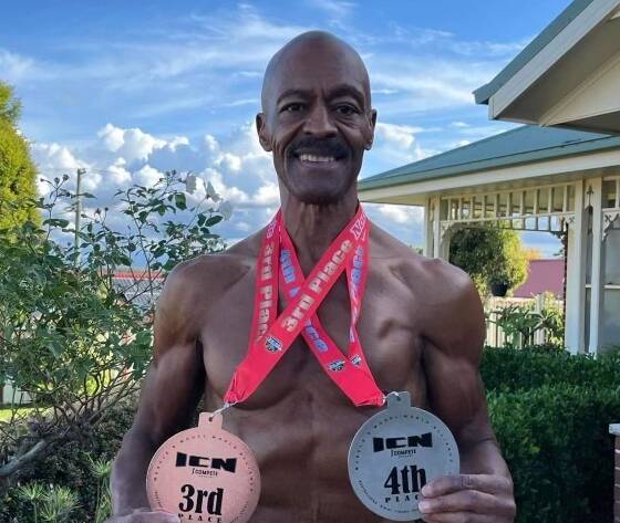 James Burch, 72, of Bolwarra Heights brought home third and fourth place medals from his first physique competition on April 2. Picture supplied