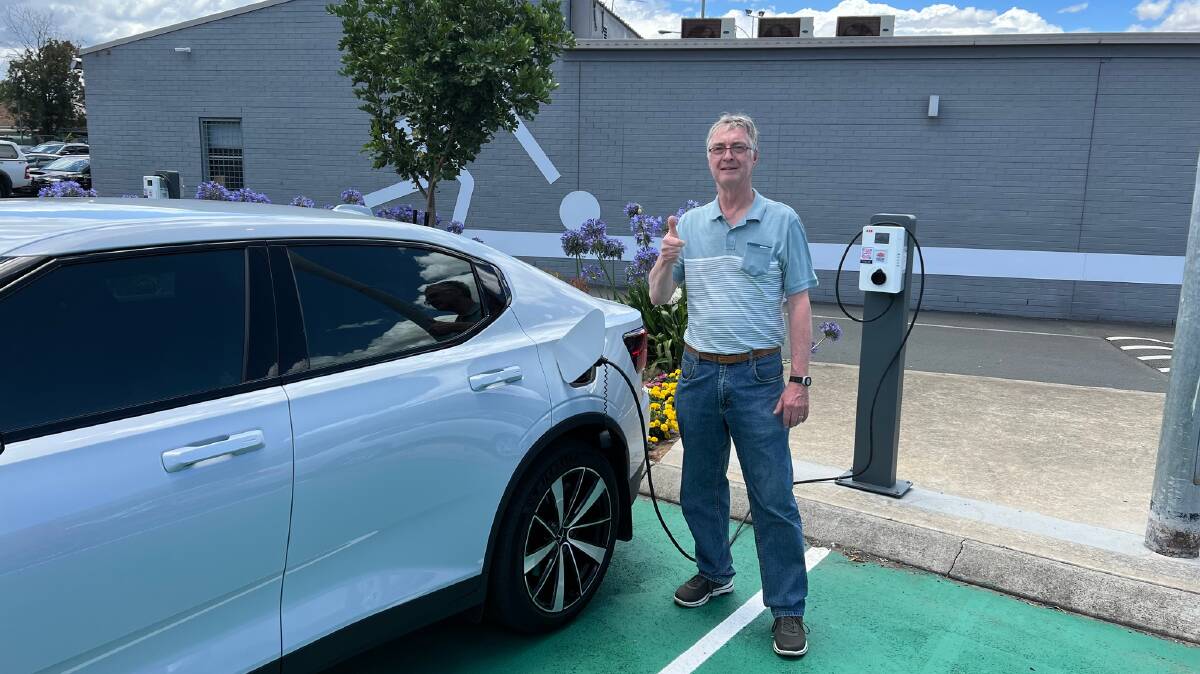 Mal Rose and his Polestar were the first to use the EV Charger after it was commissioned in December at Club Maitland City. Picture supplied. 