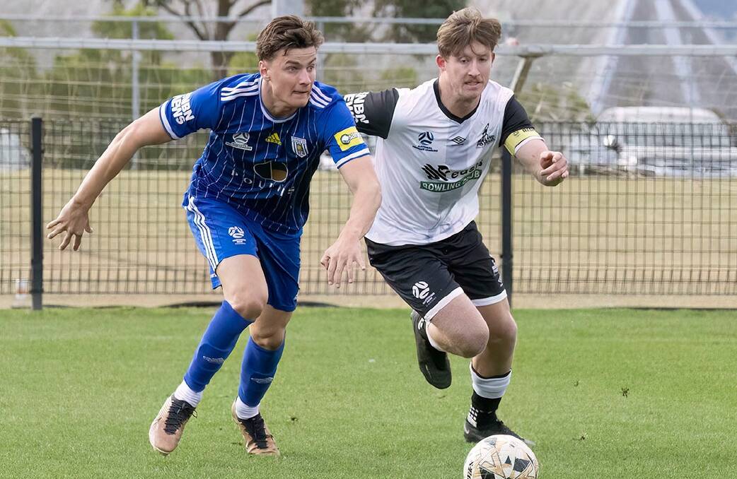 Maitland's James Thompson in action against Newcastle Olympic at Cooks Square Park in 2023. Picture by Graham Sport and Nature Photography