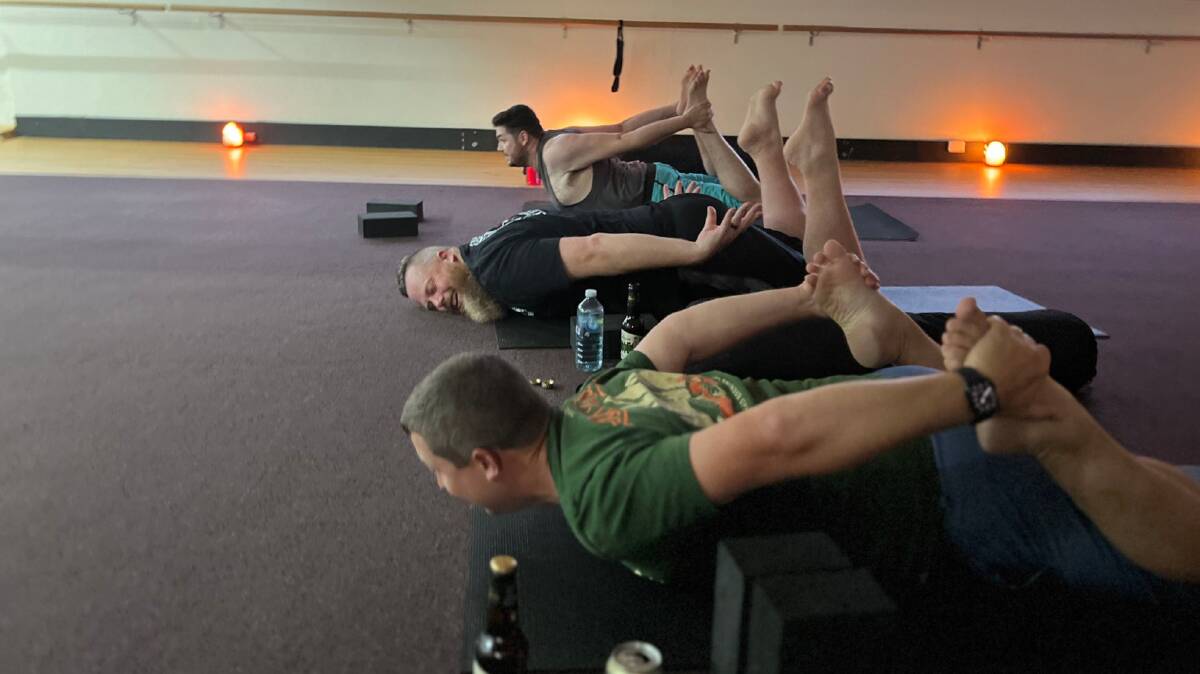 Federal MP Dan Repacholi and Cessnock mayor Jay Suvaal were first time attendees at Yoga at the Barre's 'Beer and Bend' class on Friday, October 13. Picture supplied