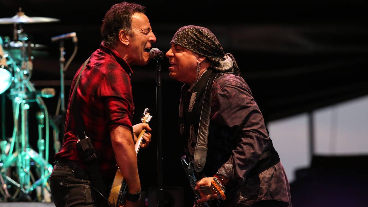 Like brothers: Bruce Springsteen and long-time E Street Band guitarist Steve Van Zandt at Hope Estate, Hunter Valley, NSW, Australia, on February 18, 2017. Picture: Max Mason-Hubers