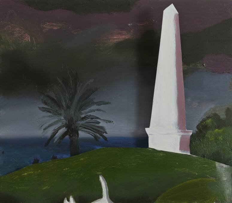 A Michael Bell painting featuring the Obelisk on The Hill in Newcastle.