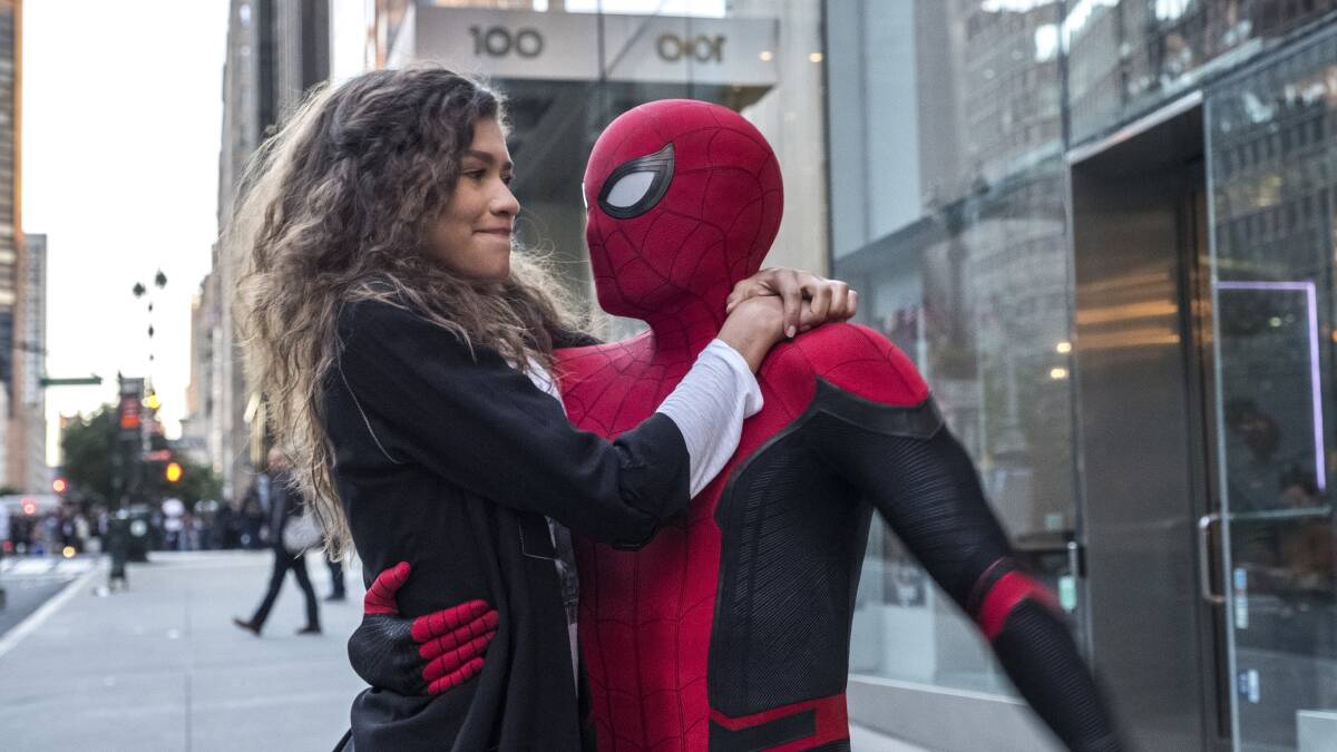 Zendaya, left, and Tom Holland in a scene from "Spider-Man: Far From Home.