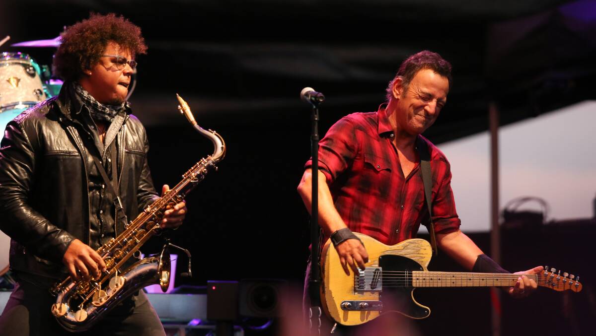 Top rock: Sax player Jake Clemons and Bruce Springsteen at Hope Estate. Picture: Max Mason-Hubers
